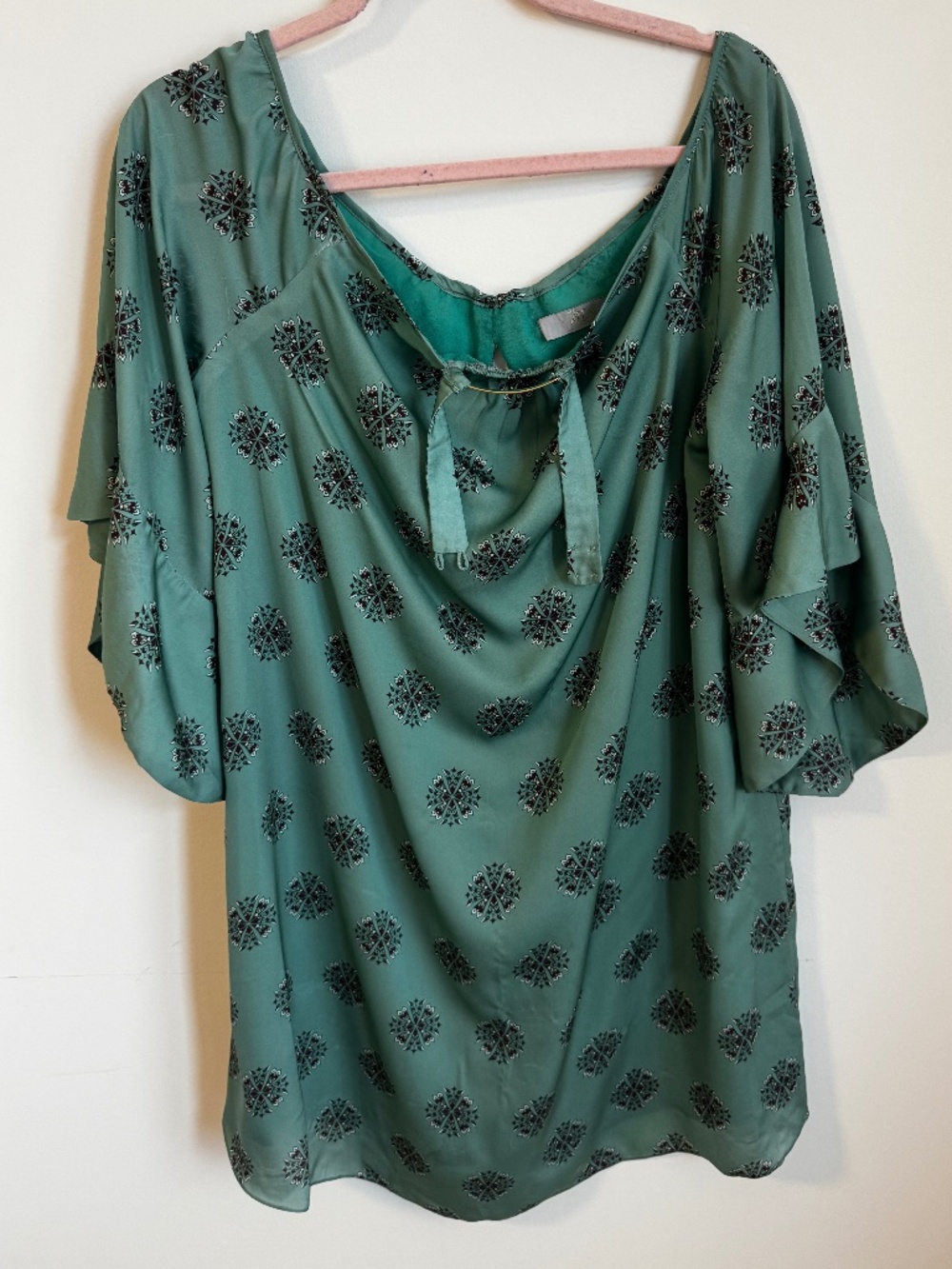 Miss Ankale Green Boho Blouse Bell Sleeve Open Back Detail Made in Brazil - Picture 1 of 7